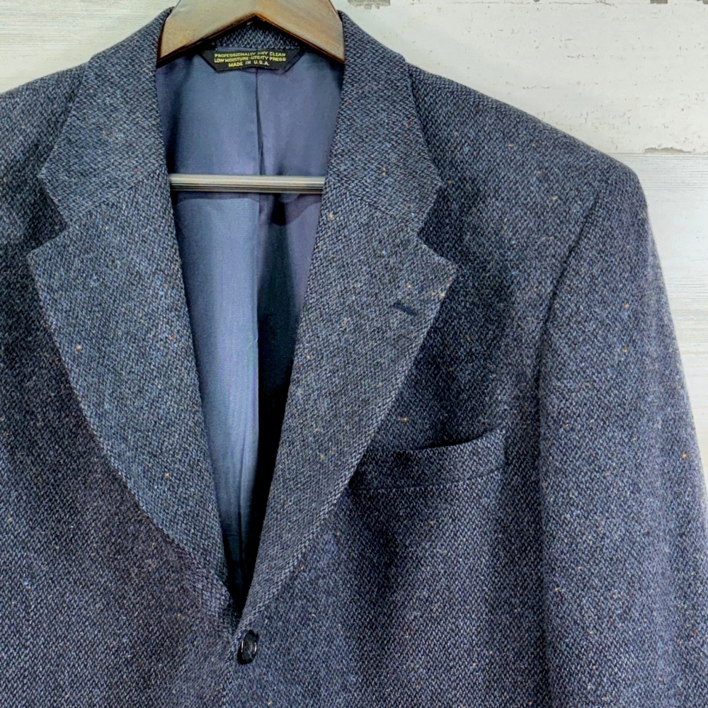 Tailors Row by Deansgate 40R Mens Tweed Blazer Suit‎ Jacket Blue Gray Wool Blend